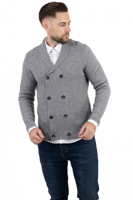 Cardigan din tricot gri pentru bărbați cu 8 nasturi și guler cu rever [5]