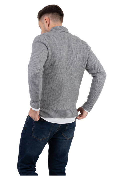 Cardigan din tricot gri pentru bărbați cu 8 nasturi și guler cu rever [2]