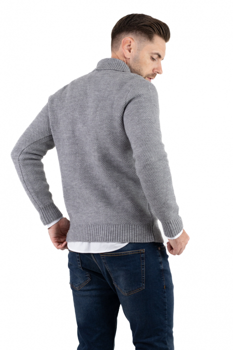 Cardigan din tricot gri pentru bărbați cu 8 nasturi și guler cu rever [6]