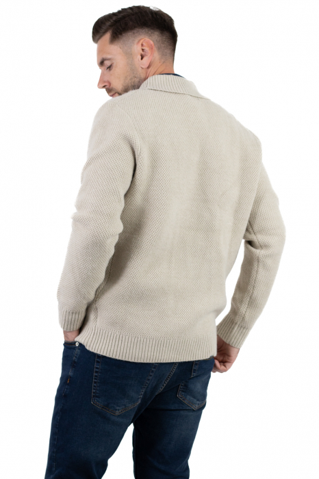 Cardigan din tricot crem pentru bărbați cu 8 nasturi și guler cu rever [6]