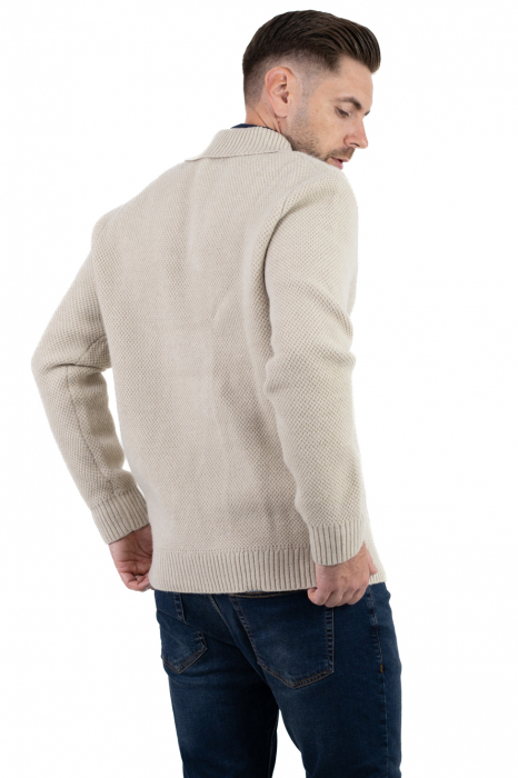 Cardigan din tricot crem pentru bărbați cu 8 nasturi și guler cu rever [2]