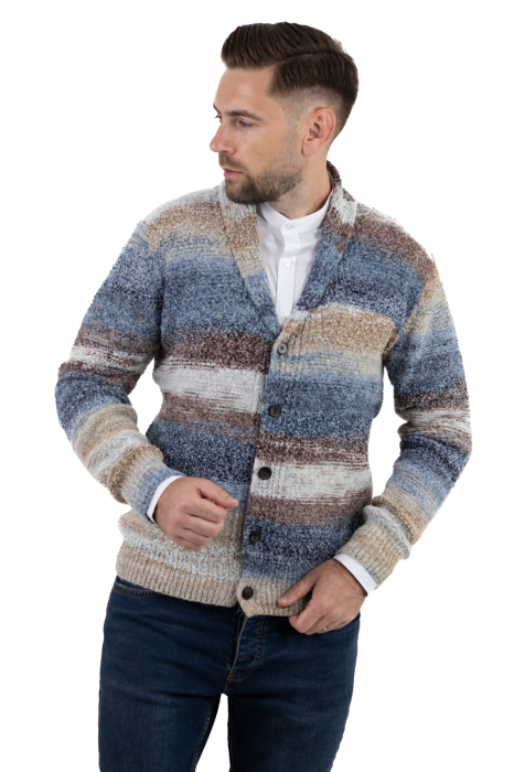 Cardigan din tricot multicolor și guler cu rever [7]
