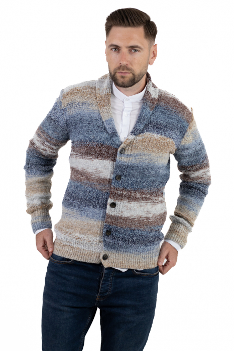 Cardigan din tricot multicolor și guler cu rever [3]