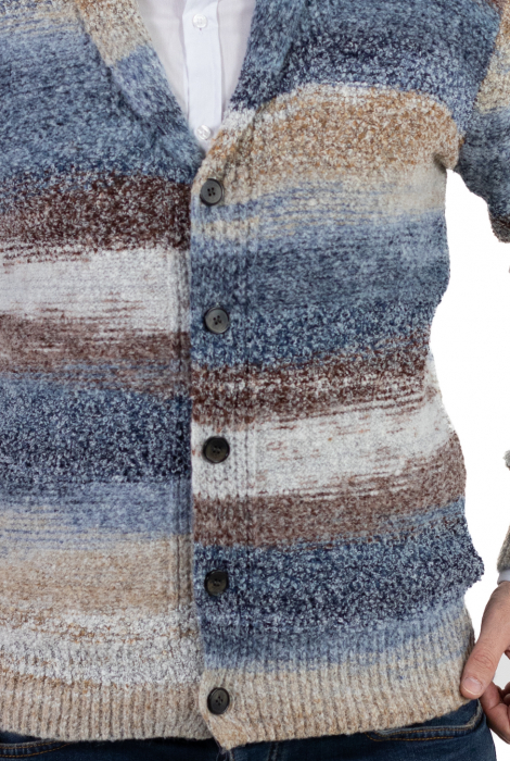 Cardigan din tricot multicolor și guler cu rever [6]