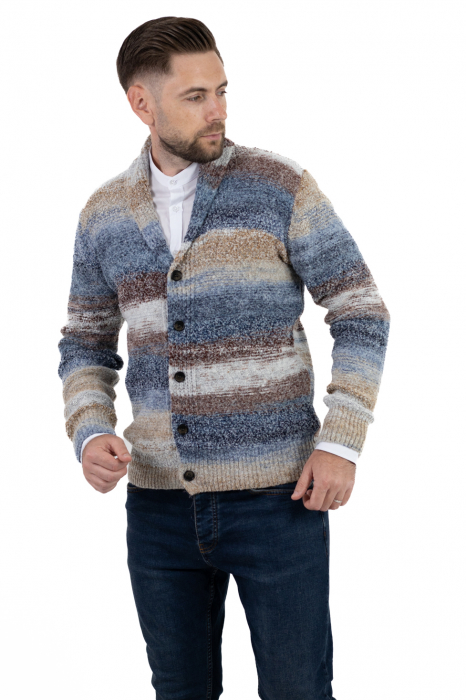 Cardigan din tricot multicolor și guler cu rever [5]