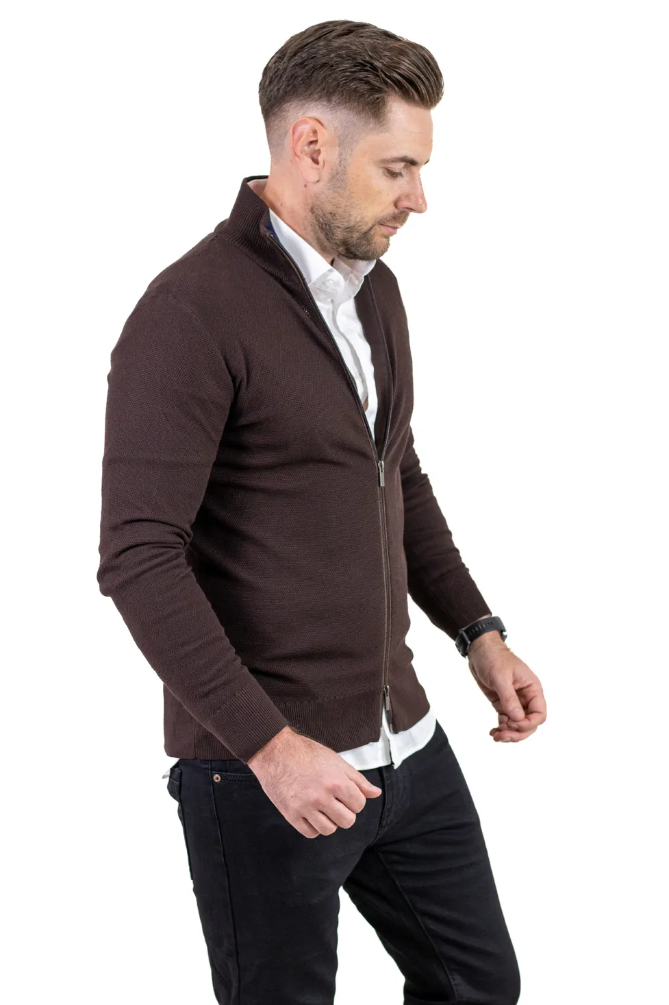 Cardigan maro subțire cu fermoar [3]
