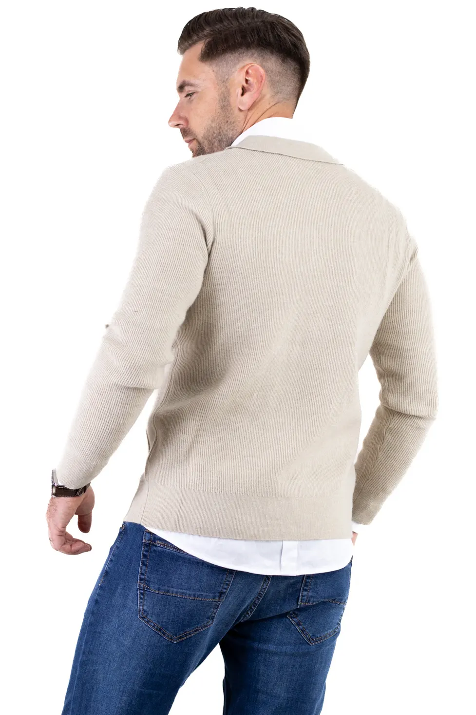 Cardigan elegant bărbați cu fermoar dublu șiguler clasic, crem [6]