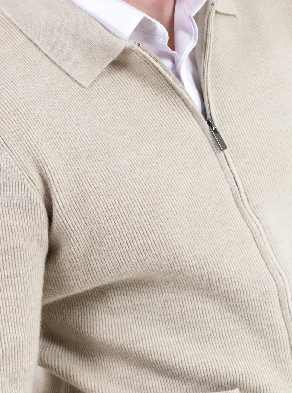 Cardigan elegant bărbați cu fermoar dublu șiguler clasic, crem [10]