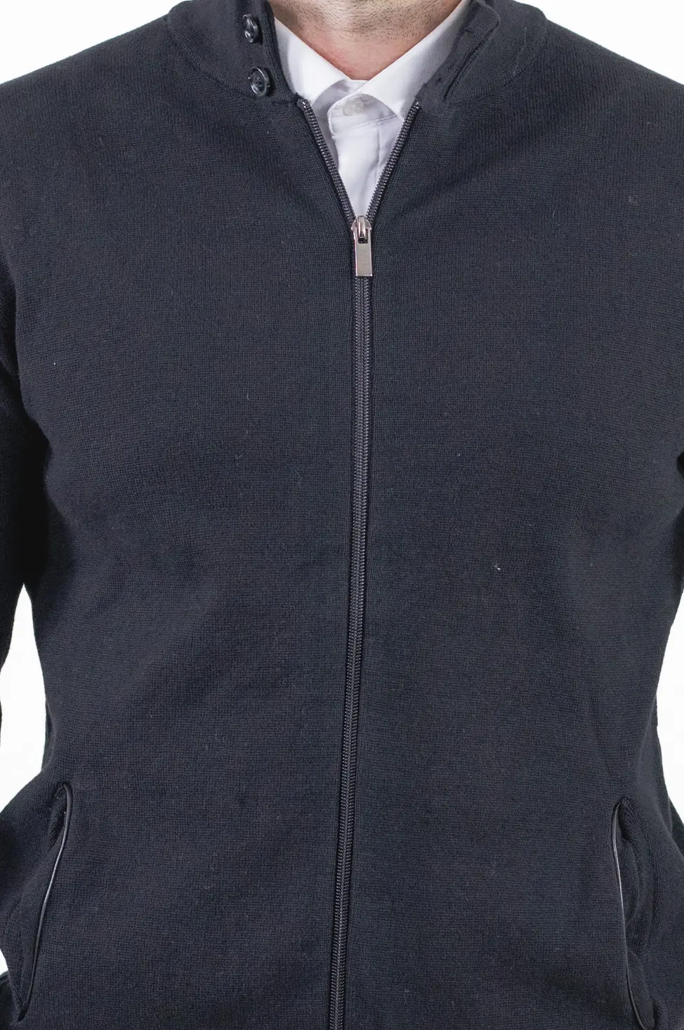 Cardigan elegant bărbați negru cu fermoar dublu [3]
