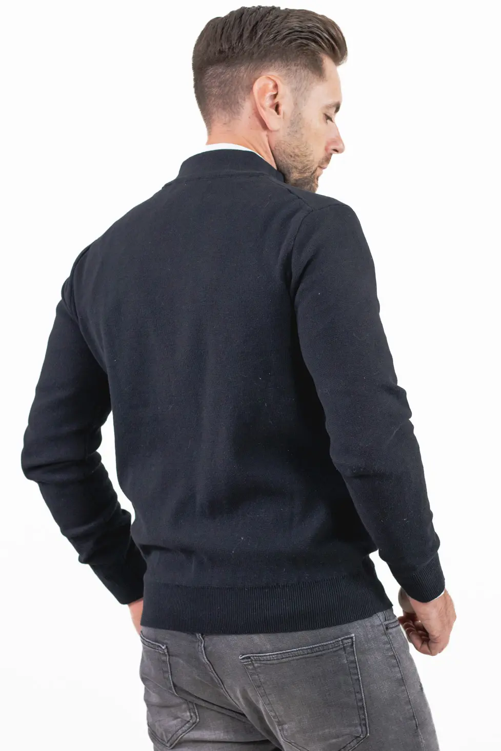 Cardigan elegant bărbați negru cu fermoar dublu [6]