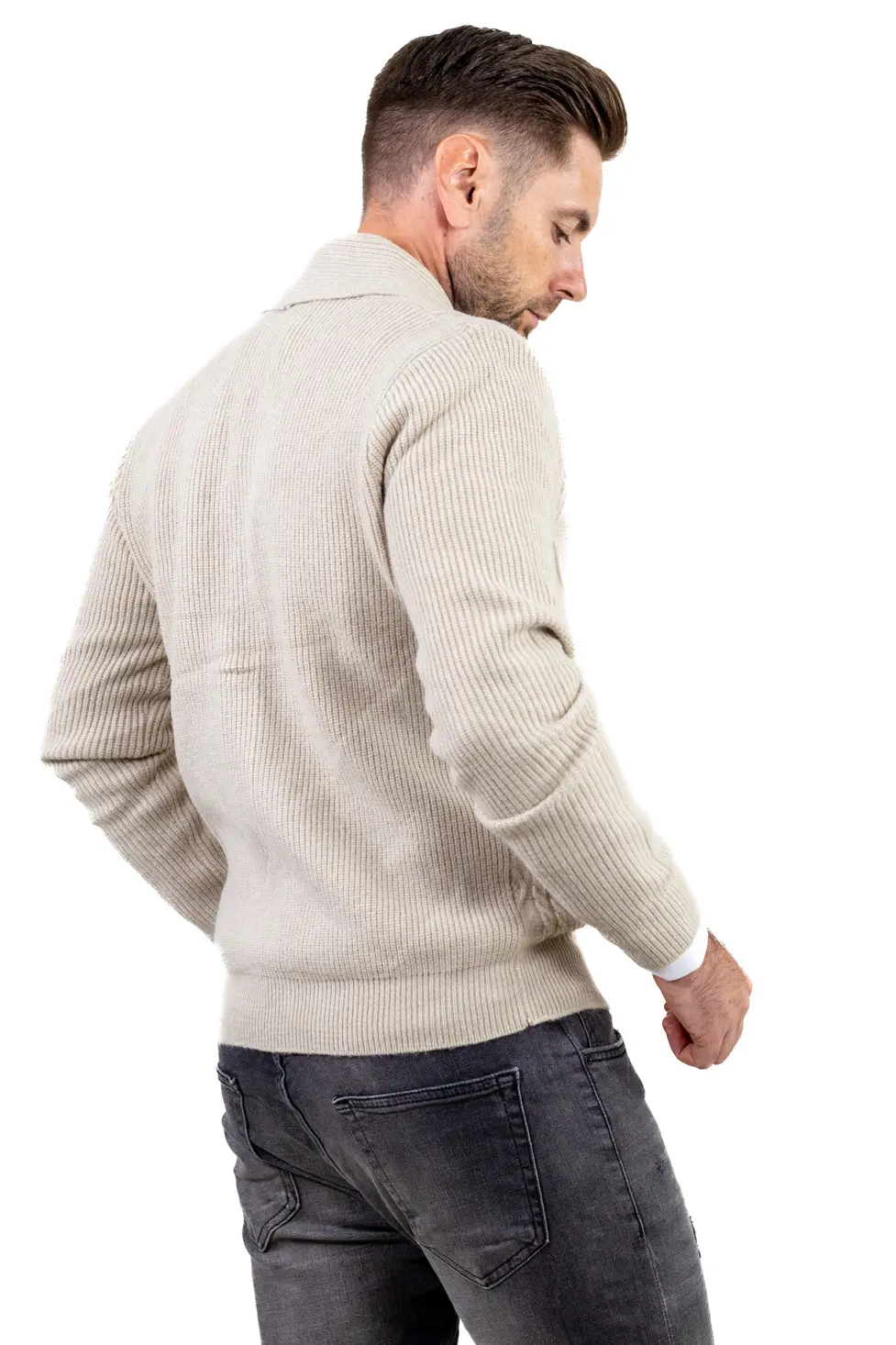 Cardigan bărbați bej cu torsade și rever [7]