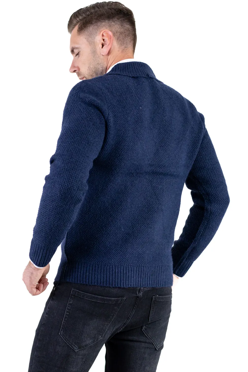Cardigan bleumarin bărbați elegant cu rever și nasturi [9]