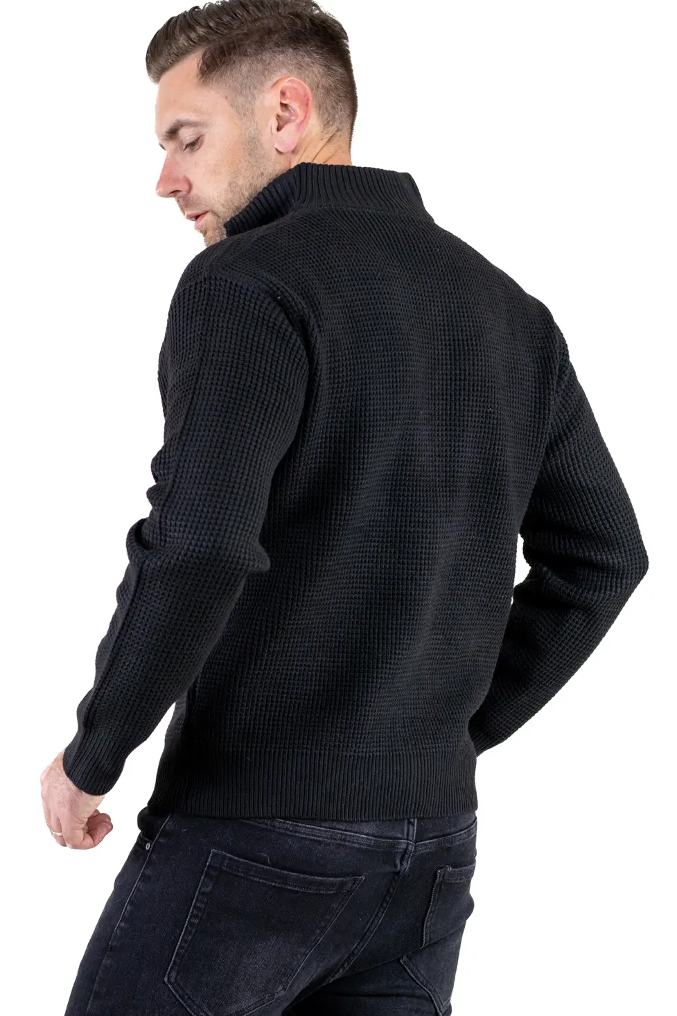 Cardigan bărbați negru din tricot cu fermoar și guler semi-înalt [8]