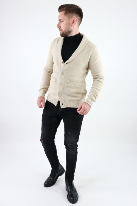 Cardigan bej din tricot barbati [6]