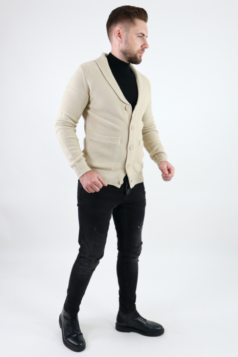 Cardigan bej din tricot barbati [5]