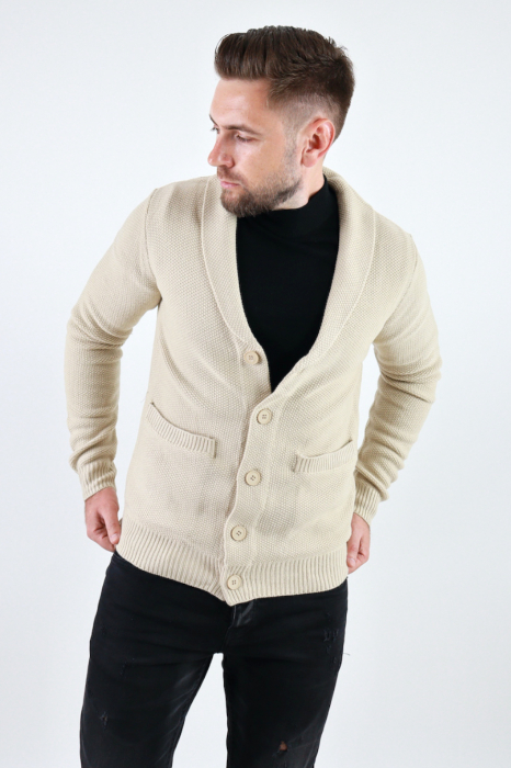 Cardigan bej din tricot barbati [3]