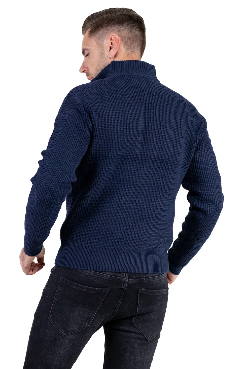 Cardigan bărbați bleumarin din tricot cu fermoar și guler semi-înalt [9]