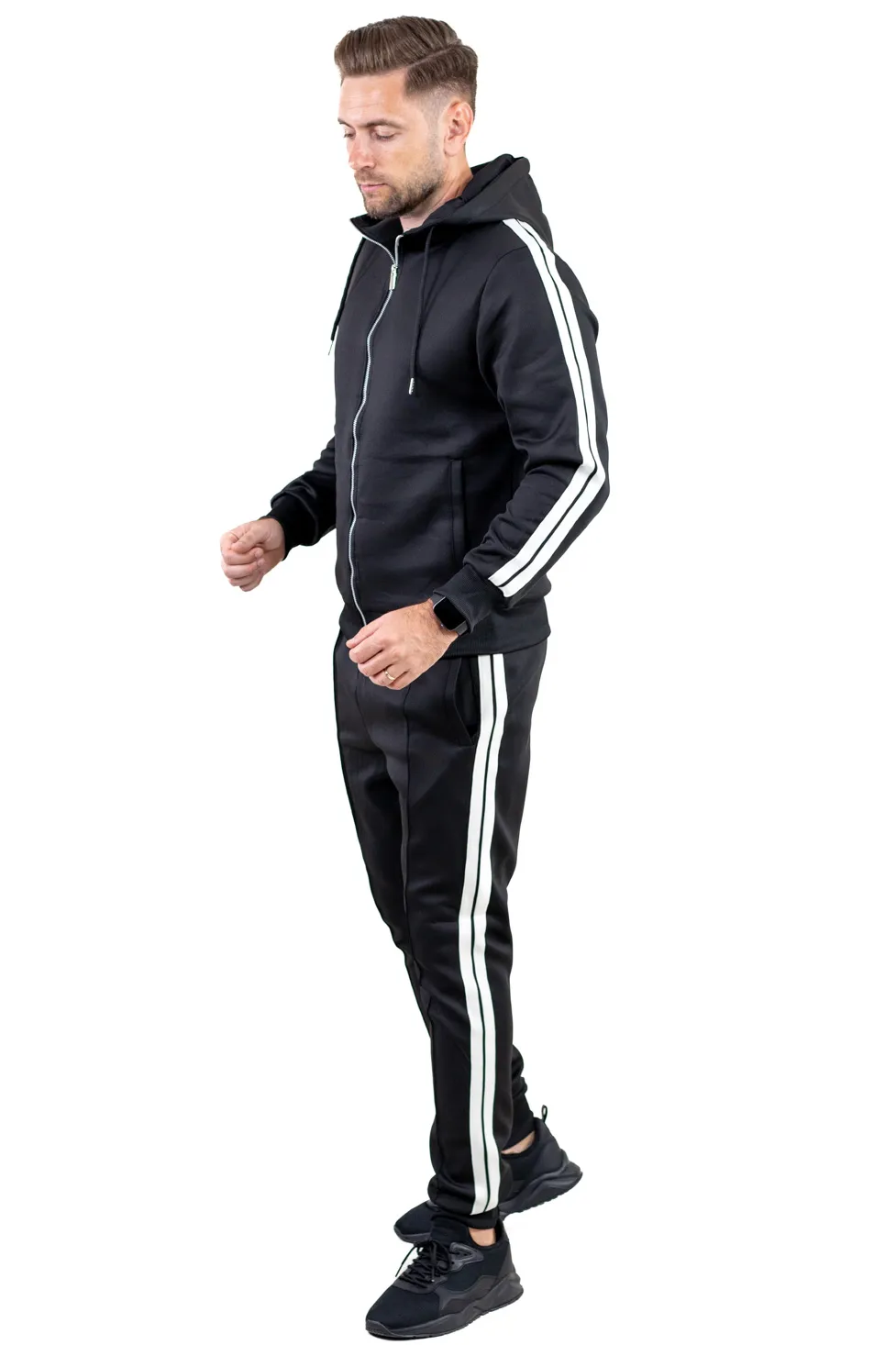 Compleu sport negru cu dungi laterale albe și glugă [8]