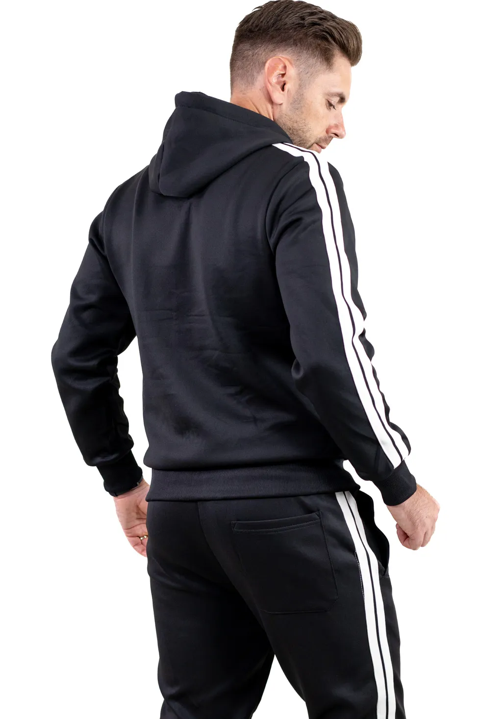 Compleu sport negru cu dungi laterale albe și glugă [3]