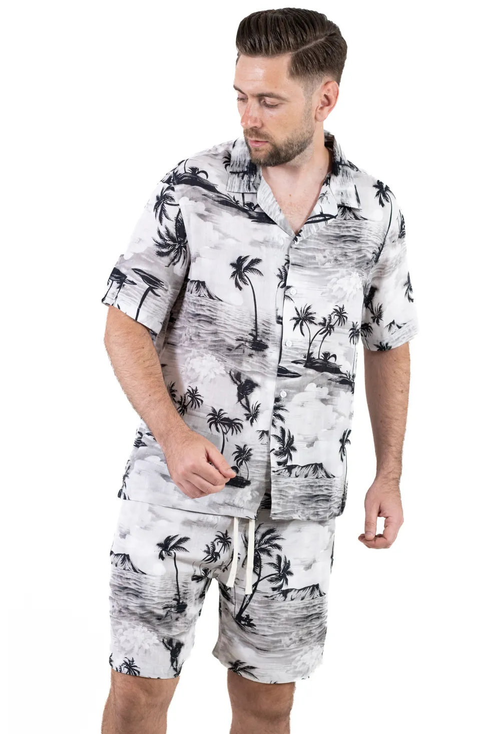 Compleu vară bărbați tropical – cămașă + pantaloni, in & viscoză [4]