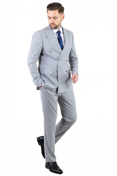 Costum gri elegant de vară cu doua randuri de nasturi [4]
