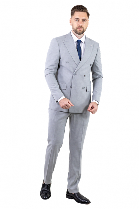 Costum gri elegant de vară cu doua randuri de nasturi [3]