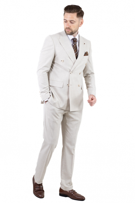 Costum bej elegant de vară cu doua randuri de nasturi [2]