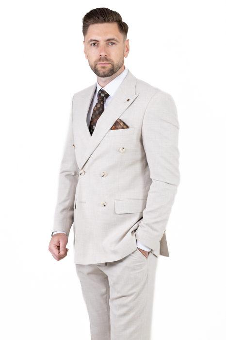 Costum bej elegant de vară cu doua randuri de nasturi [3]