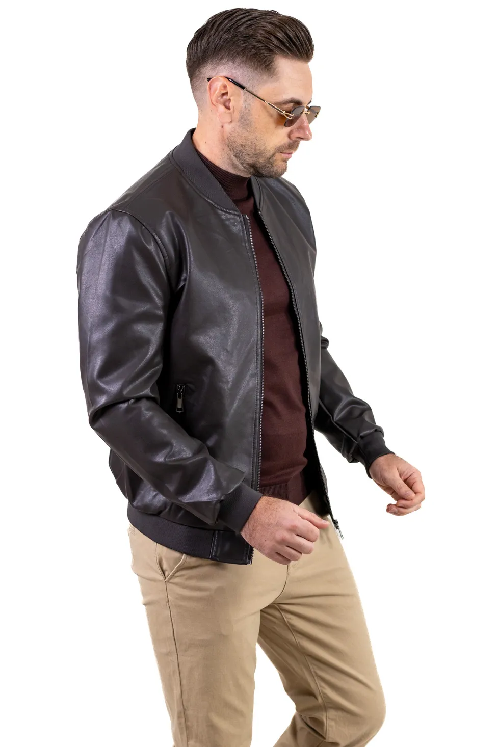 Geaca barbati bomber din piele ecologica maro închis [3]