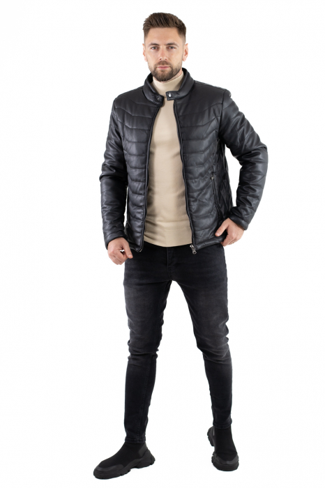 Geaca barbati eco-piele matlasata neagra [2]