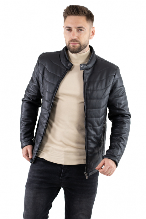 Geaca barbati eco-piele matlasata neagra [3]