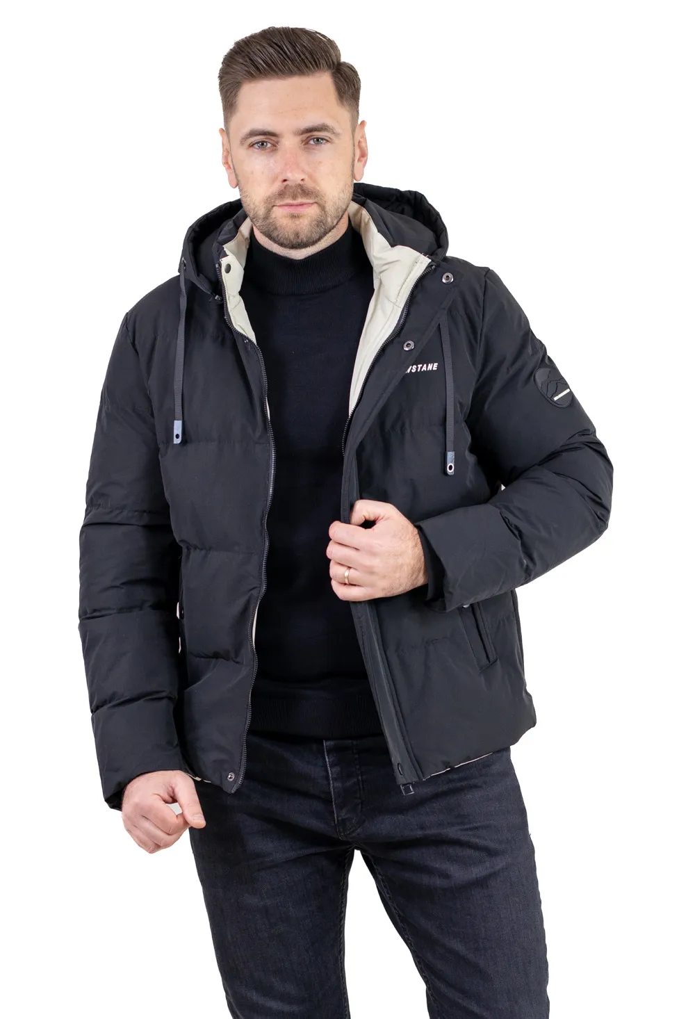 Geaca neagra scurta de iarna impermeabilă bărbați [3]