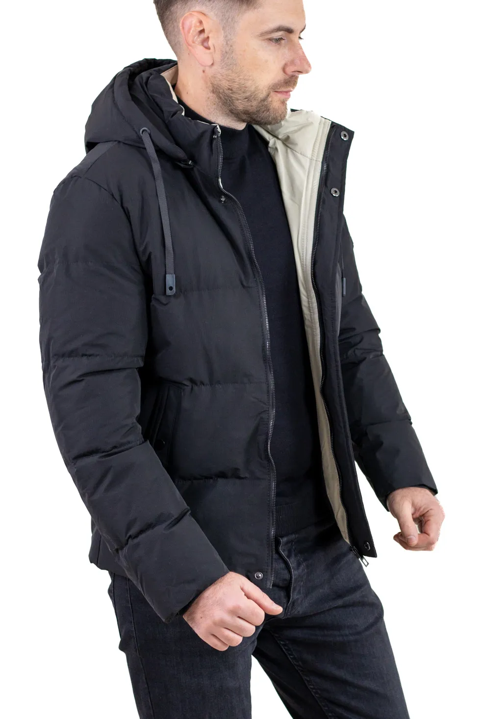 Geaca neagra scurta de iarna impermeabilă bărbați [4]
