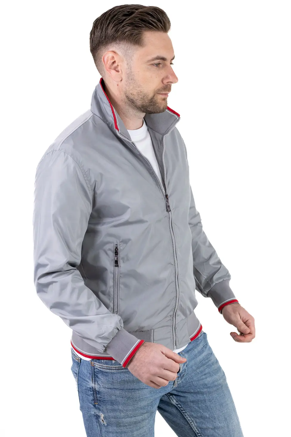 Geaca barbati subtire tip foita gri cu detalii [9]