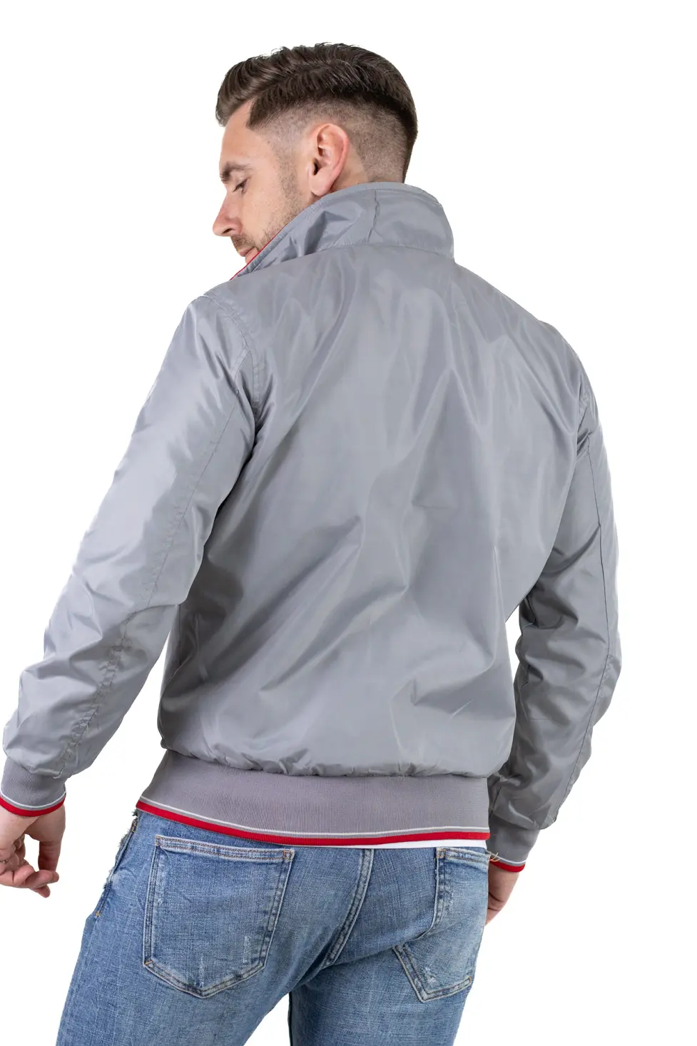 Geaca barbati subtire tip foita gri cu detalii [3]