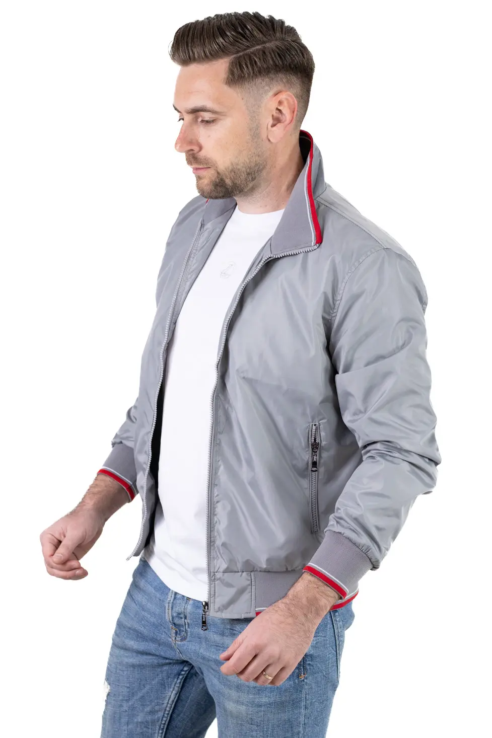 Geaca barbati subtire tip foita gri cu detalii [6]