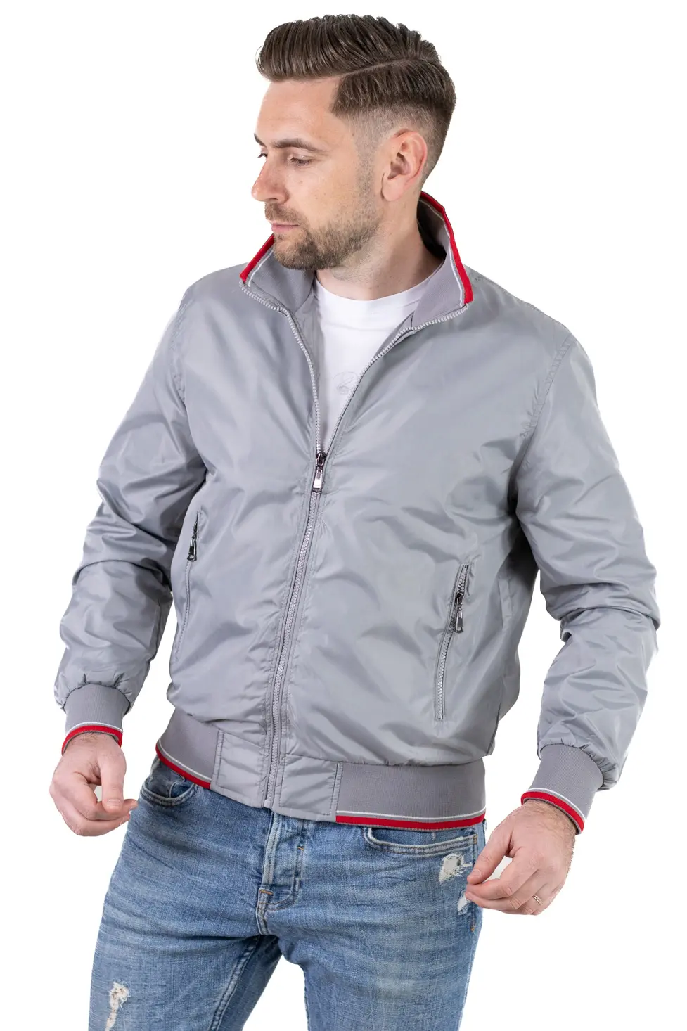 Geaca barbati subtire tip foita gri cu detalii [8]