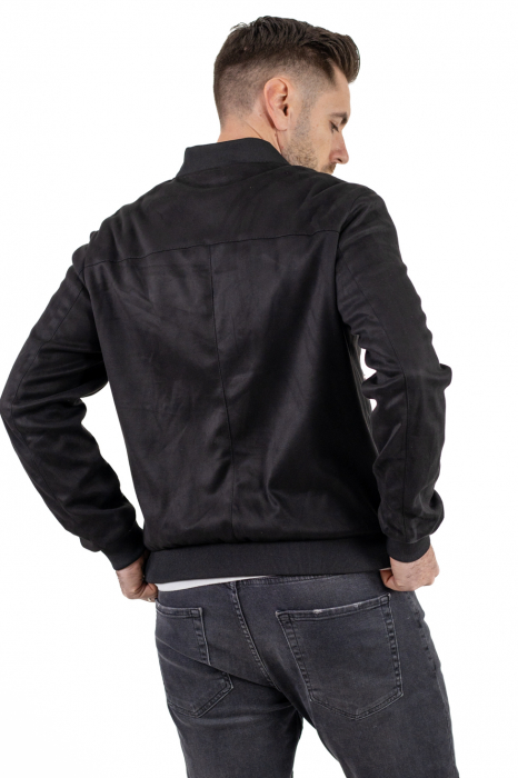 Geaca neagra piele intoarsa imitatie cu guler scurt [6]