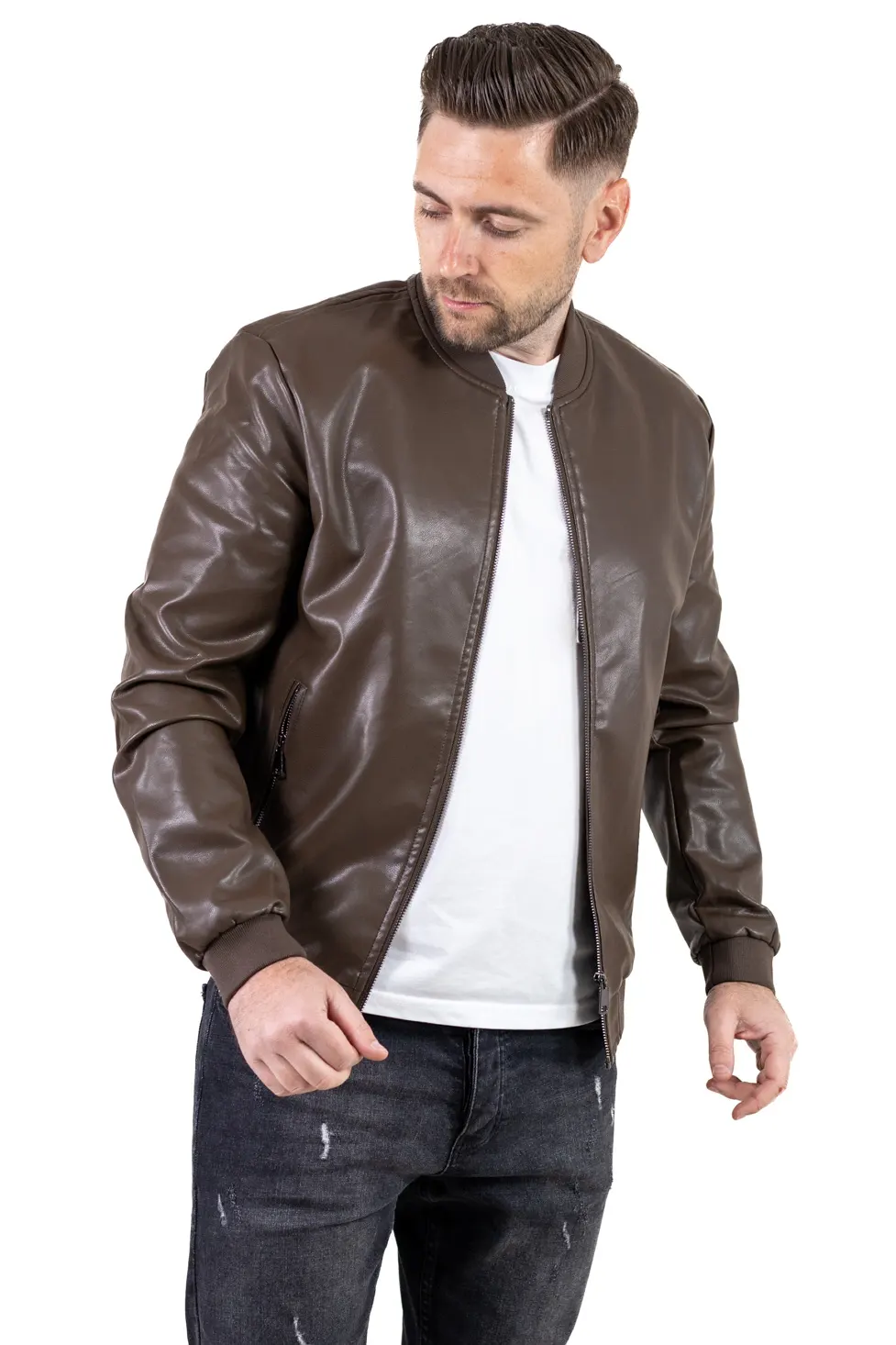 Geaca barbati bomber din piele ecologica maro [2]