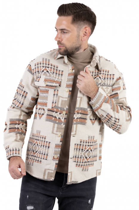 Camasa tip jacheta cu print etnic oversize [5]