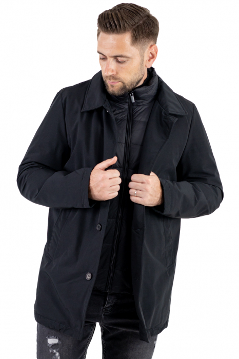Geacă neagra elegantă premium pentru bărbați cu vestă integrată [8]