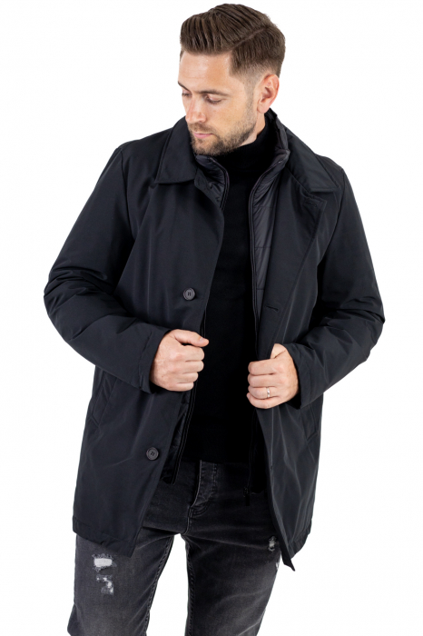 Geacă neagra elegantă premium pentru bărbați cu vestă integrată [13]