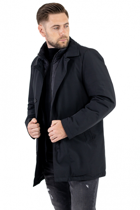 Geacă neagra elegantă premium pentru bărbați cu vestă integrată [12]