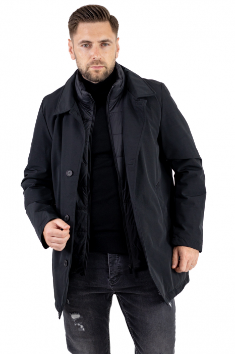 Geacă neagra elegantă premium pentru bărbați cu vestă integrată [10]