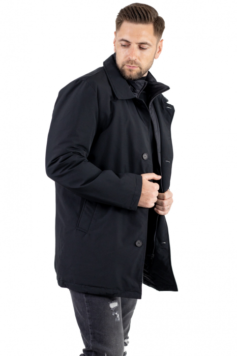 Geacă neagra elegantă premium pentru bărbați cu vestă integrată [14]