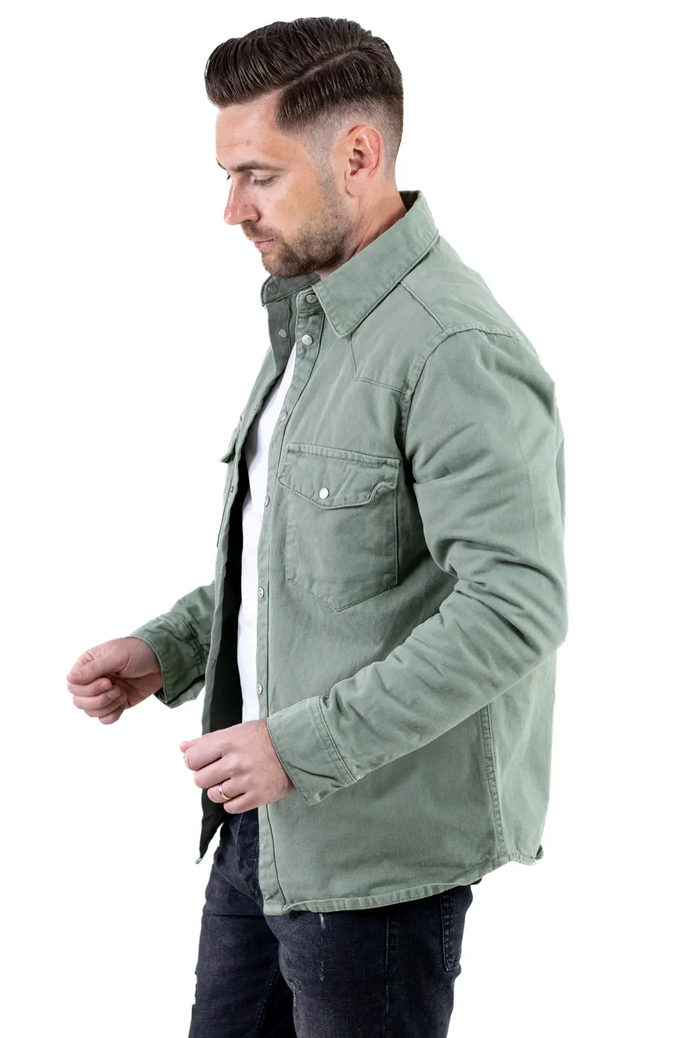 Camasa tip jacheta din denim – verde olive [3]