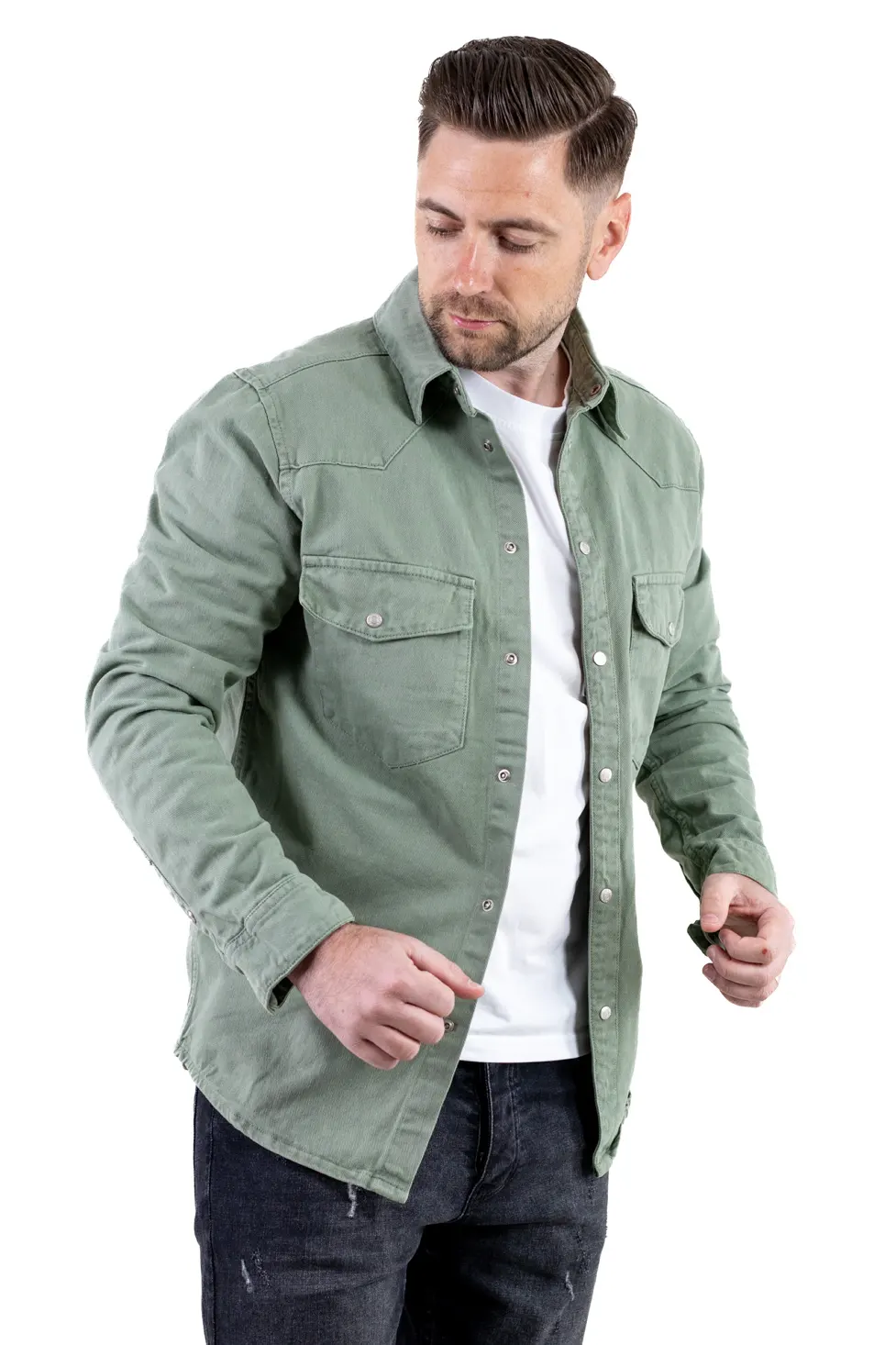 Camasa tip jacheta din denim – verde olive [2]