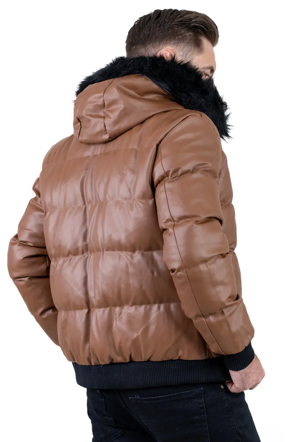 Geacă iarnă bărbați din piele ecologică cu blăniță [5]