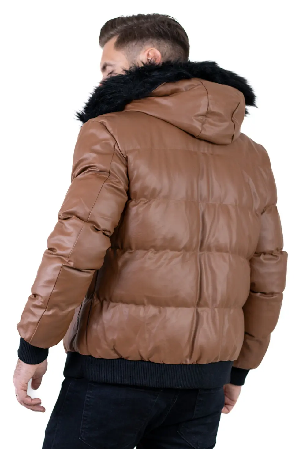 Geacă iarnă bărbați din piele ecologică cu blăniță [4]