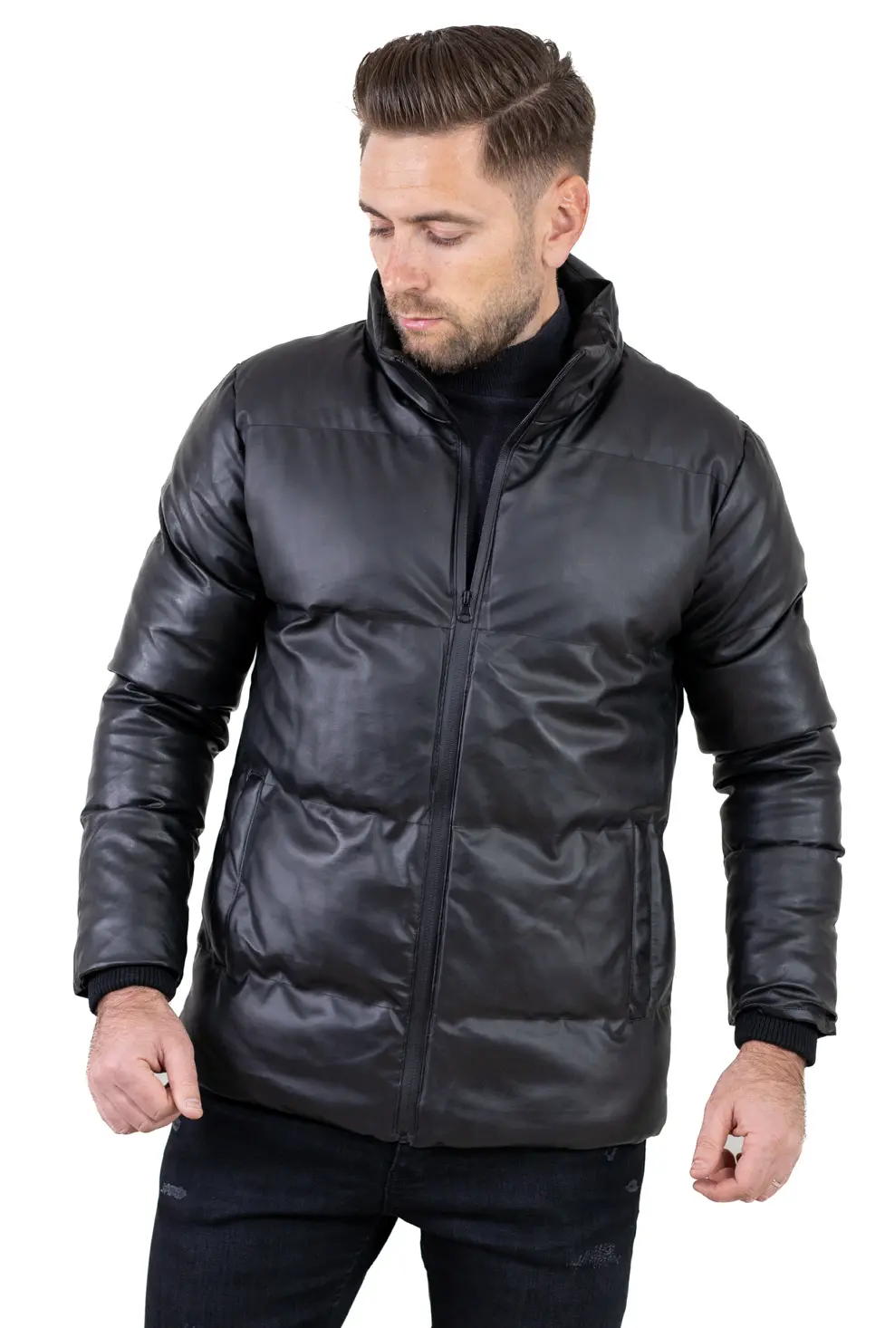 Geacă iarnă bărbați din piele ecologică, croială dreaptă [1]